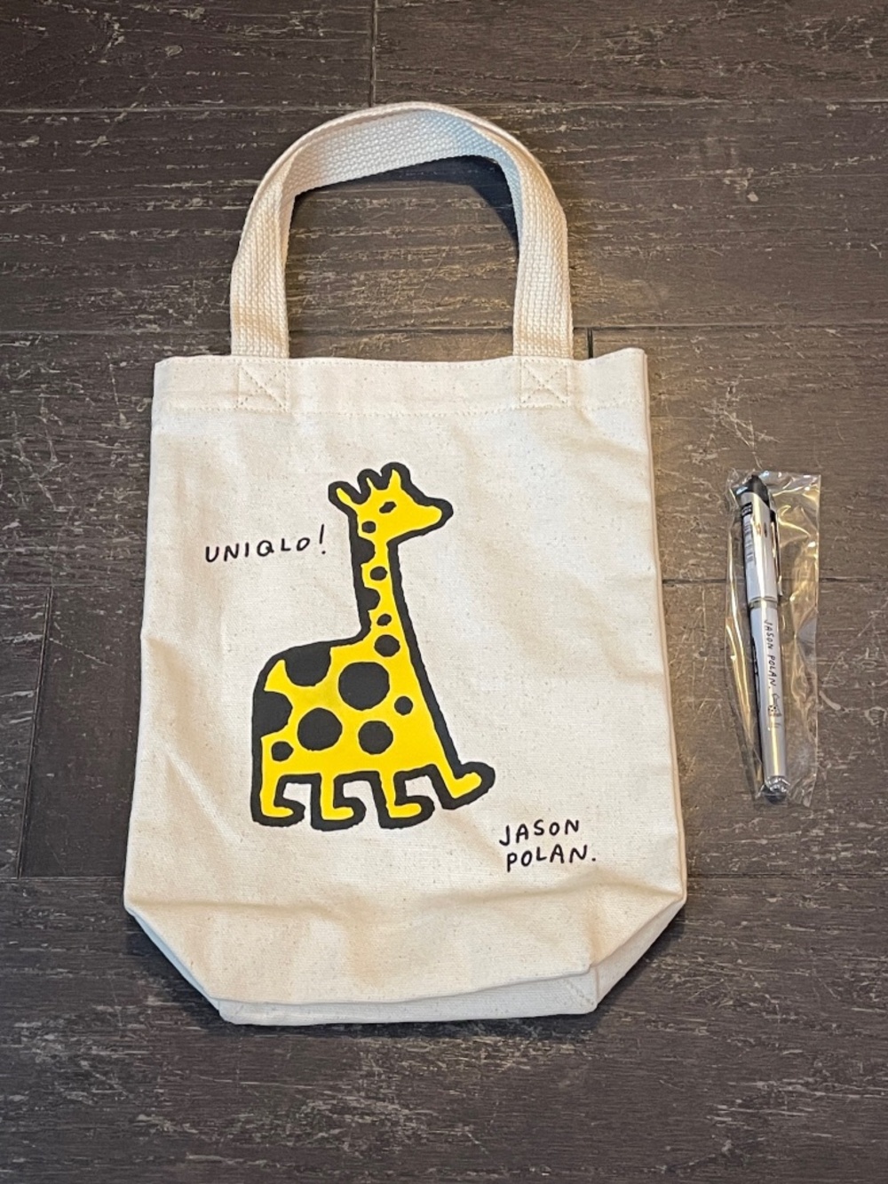 NEW UNIQLO × Jason Polan Giraffe 100％ Cotton Tote Bag with a black ink pen